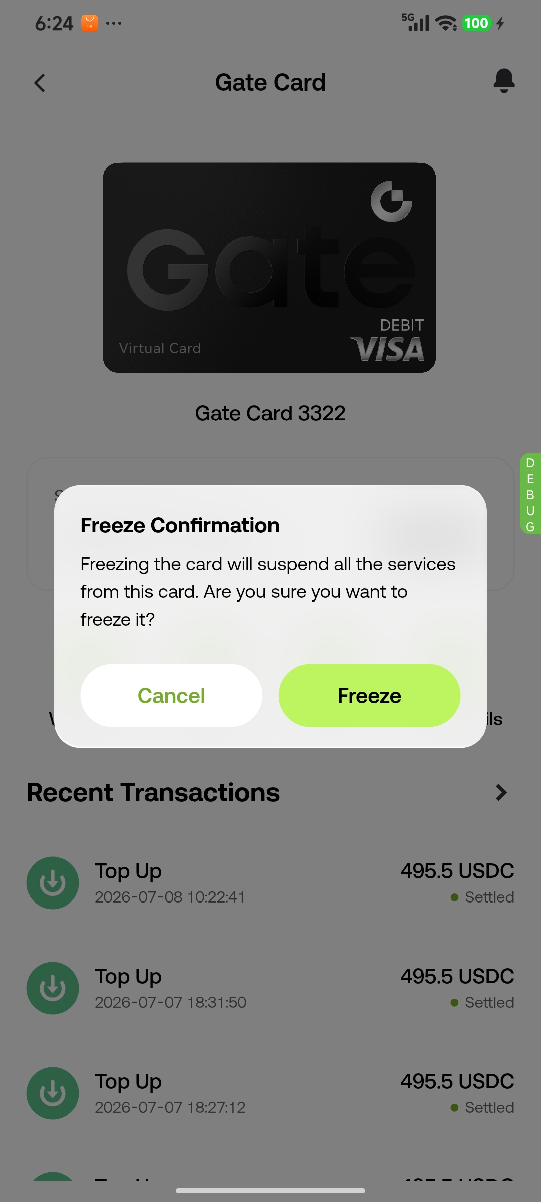 gate card freeze
