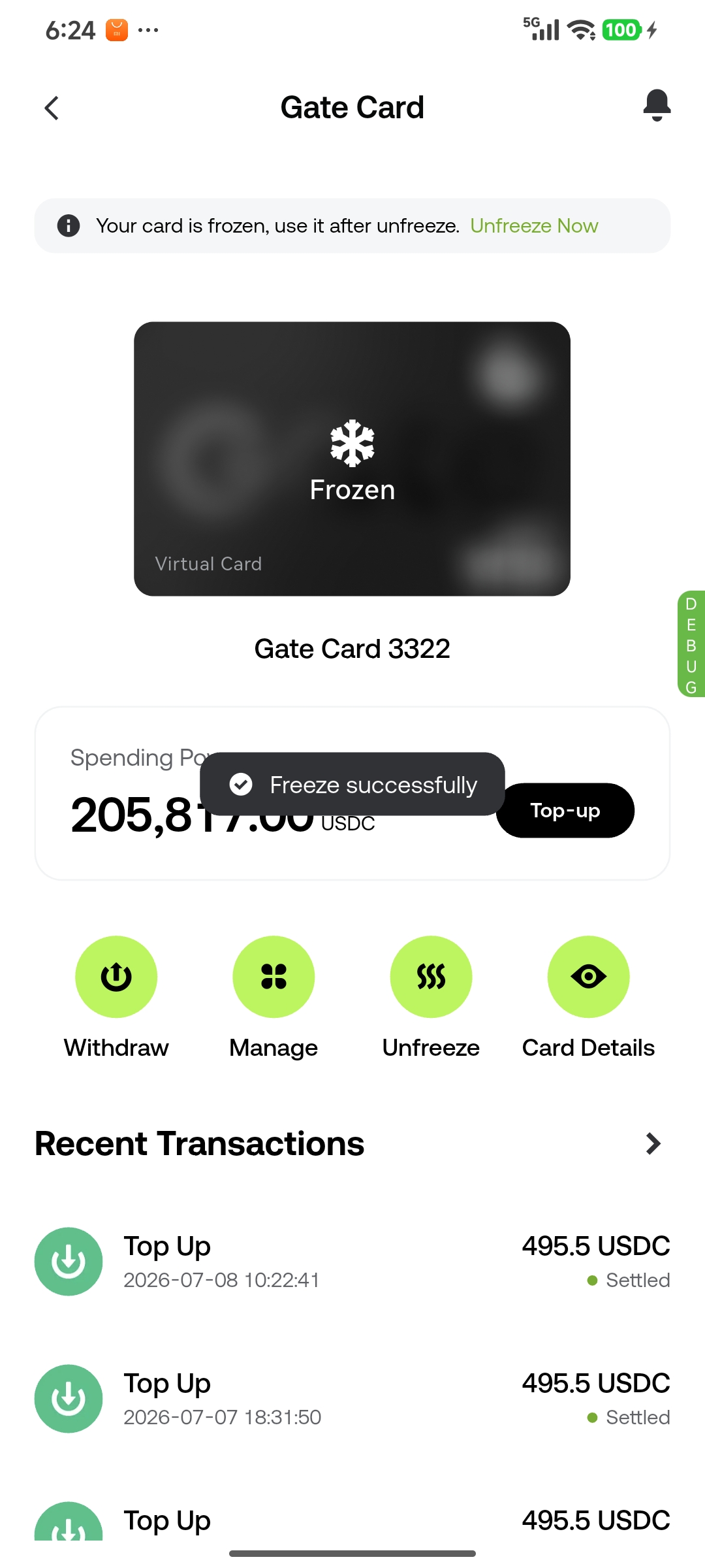 gate card freeze