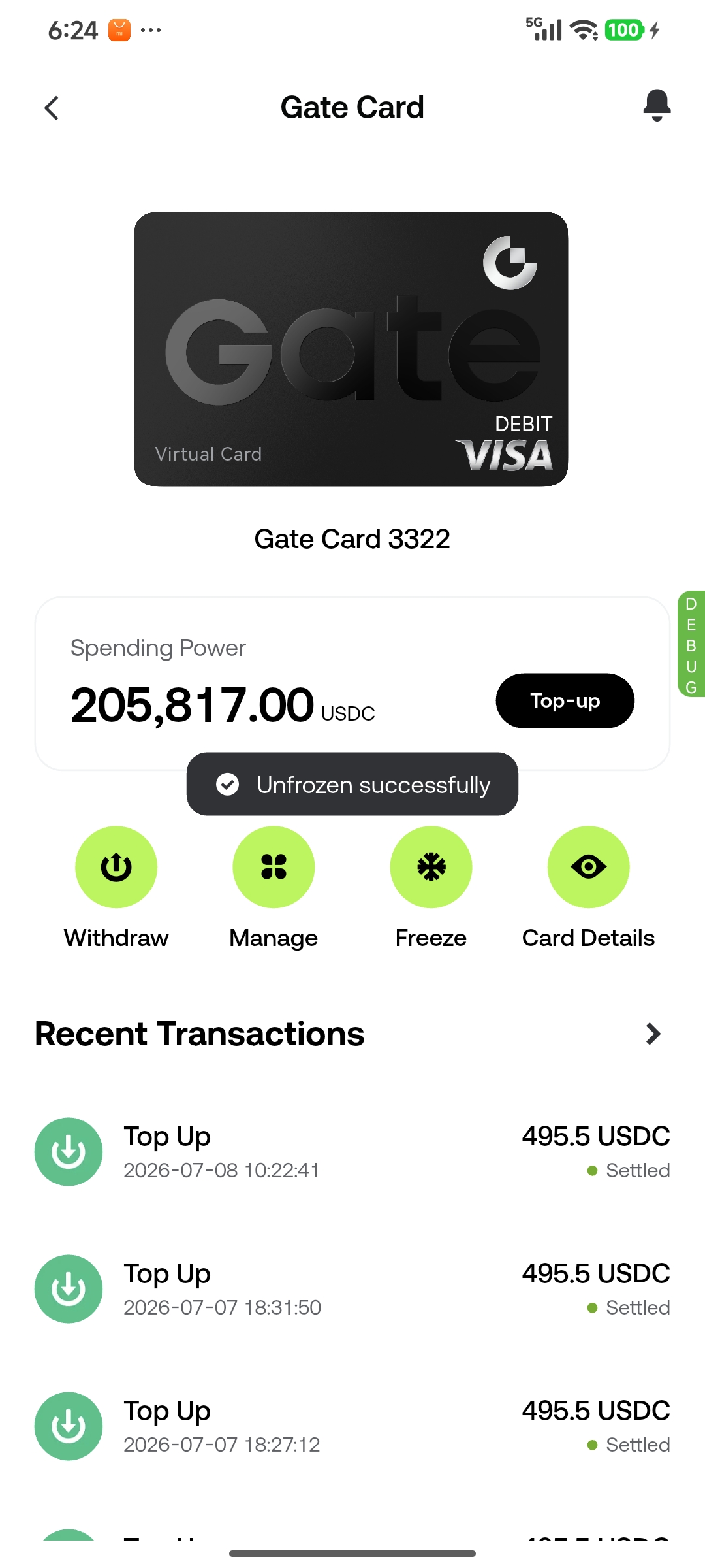 gate card unfreeze